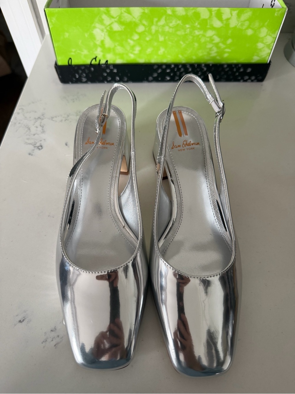 Sam Edelman Silver Square-Toe Slingback Pumps